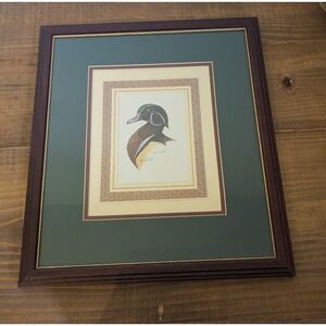 Tom Wood Wood Duck Framed Art Print 13x15 Green Double Mat Wildlife Made in USA